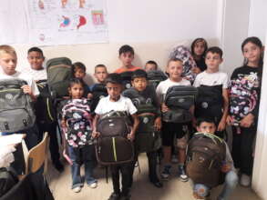 Children getting their new bags