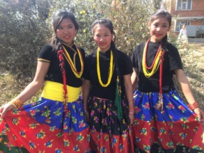 Maya and friends in the traditional dress of Nepal