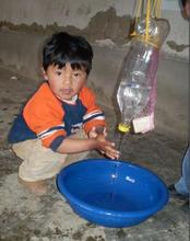 Mobile hand washing unit in action