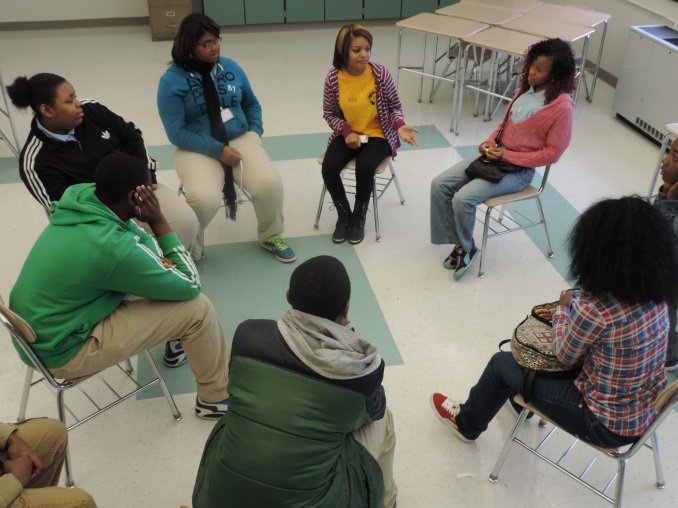 Peer Leaders (11 & 12 grade) working with freshmen