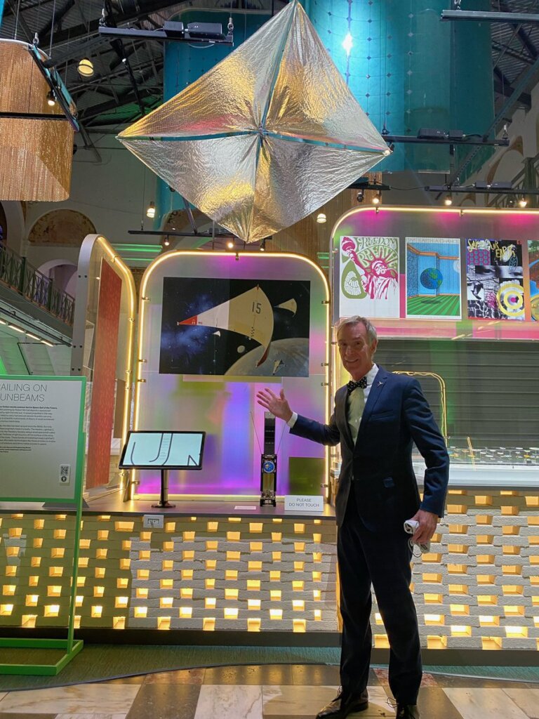 CEO Bill Nye with LightSail at the FUTURES exhibit