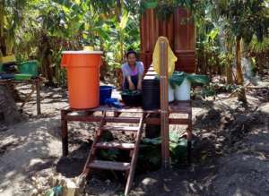 Bathing platform in front of Composting Toilet