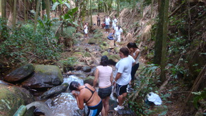 In a hot day a good shower. The mountain stream.
