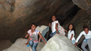 Inside a cave.