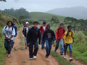 Walking fast to arrive first in the forest.