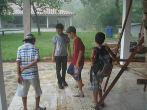 Sheltering from the rain in new Visitors Center.