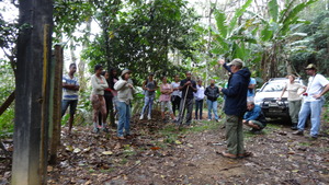 Explaining our Rainforest project to students.