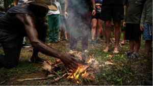 Traditional owner conducting smoking ceremony