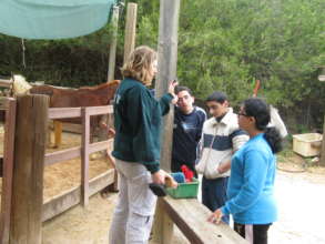 A therapist with a special needs group at the Zoo
