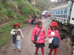 Slippery access road to school-van broke down
