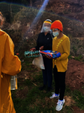 school girls receive xmas gifts