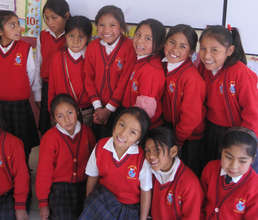 Sixth grade girls happy to group together for you.