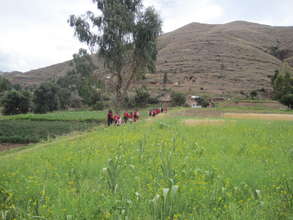 Walking to school across the field when road bad