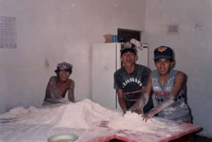 Fun making our bread in the shelter 1991