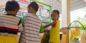 Learning to use soap and wash hands