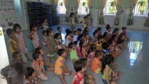 Kids play at Phong Chung preschool in My Phu, VN