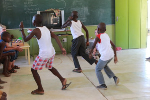 Practicing their dance moves!
