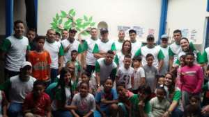 with volunteers