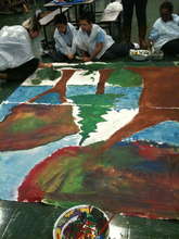 Students creating the set.