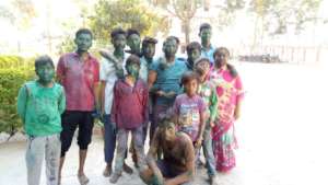 Children are playing with colours