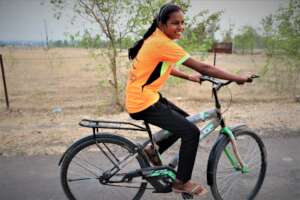 Anuradha with her bike