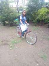 Shreya on her bicycle
