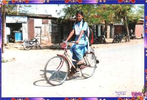 Poonam with her bicycle