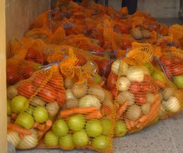 Bags of vegetables ready for distribution