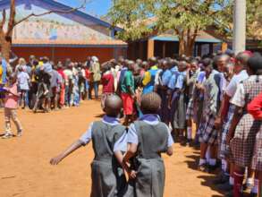 Kids line up for lunch.
