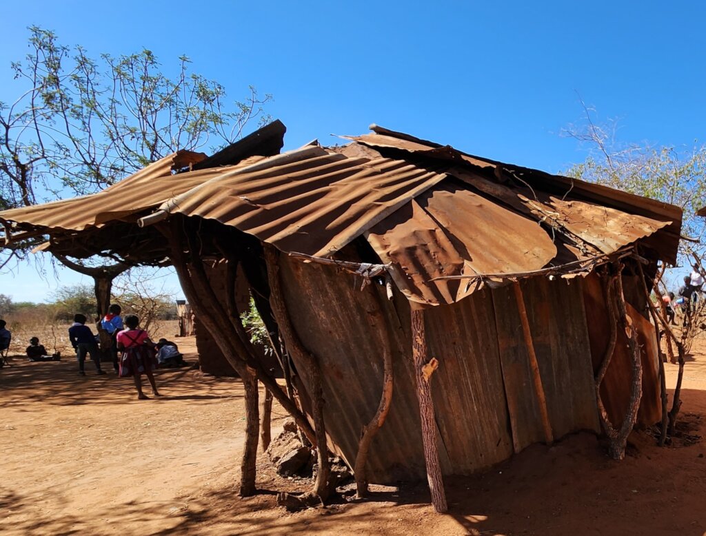 This hut was destroyed by the recent rains.