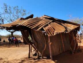 This hut was destroyed by the recent rains.
