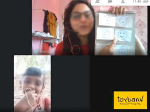 Volunteers guide children to express emotions