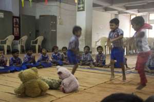 Kids during a Toybank toy distribution session