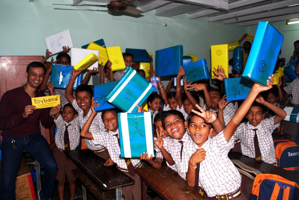 Our kids after receiving their games & toys