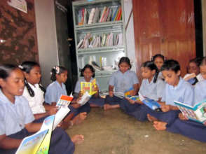 Girls with library books