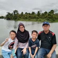 At the lake-we only take off our masks for picture