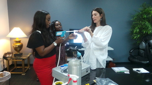 In class training on how to use a cryotherapy gun