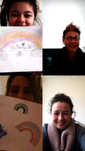online matching-showing their drawings (rainbows)