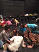 Children and adults creating stories together
