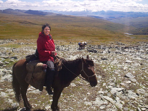 Carol above the Ukok Plateau last summer