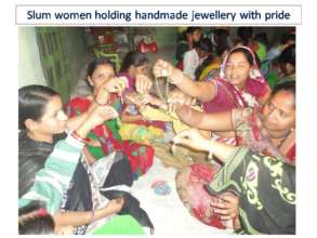 Slum women holding handmade jewellery with pride