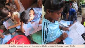 Children marking landmarks on unlabeled maps
