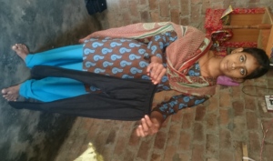 Girl Showing Ladies Slacks stitched by her