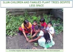 Mother with children planting sapling together