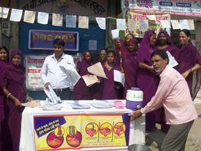 Demonstrating Hand Washing with soap