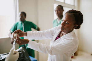 Teddy administering to a patient