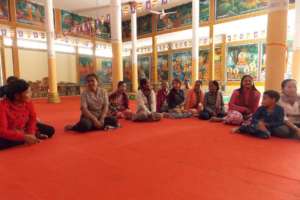 Group of well recipients at local temple