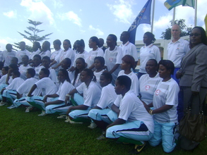 Trainees on football coaching pose for a group photo