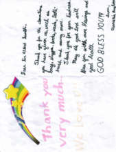 thank you note from Grade 4 student in Duenas