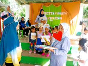 Students prepare their Nutrition Month school play